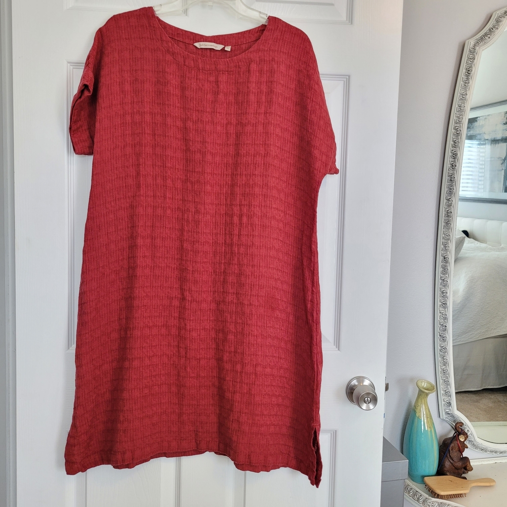 Soft Surroundings Linen-Cotton Shift Dress Coverup Wine-red Size Med
